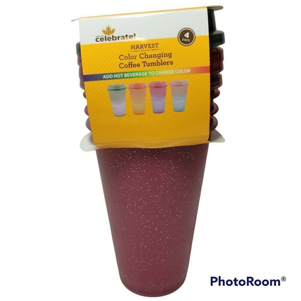 Way to‎ Celebrate Harvest Color Changing Coffee Tumbler Cups 16 oz. Reusable 4Pk